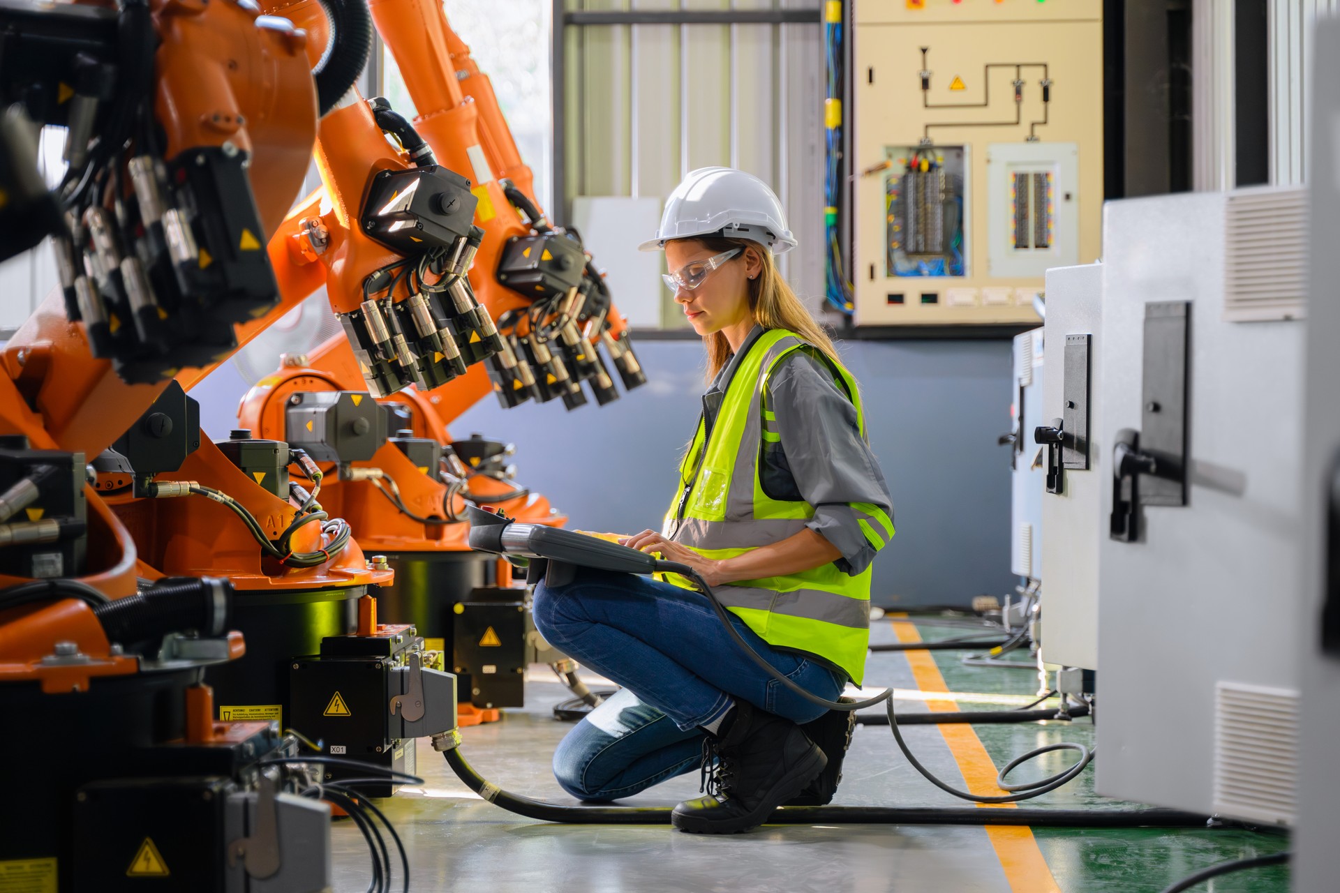 Ingénieure travaillant avec l’automatisation robotisée des machines